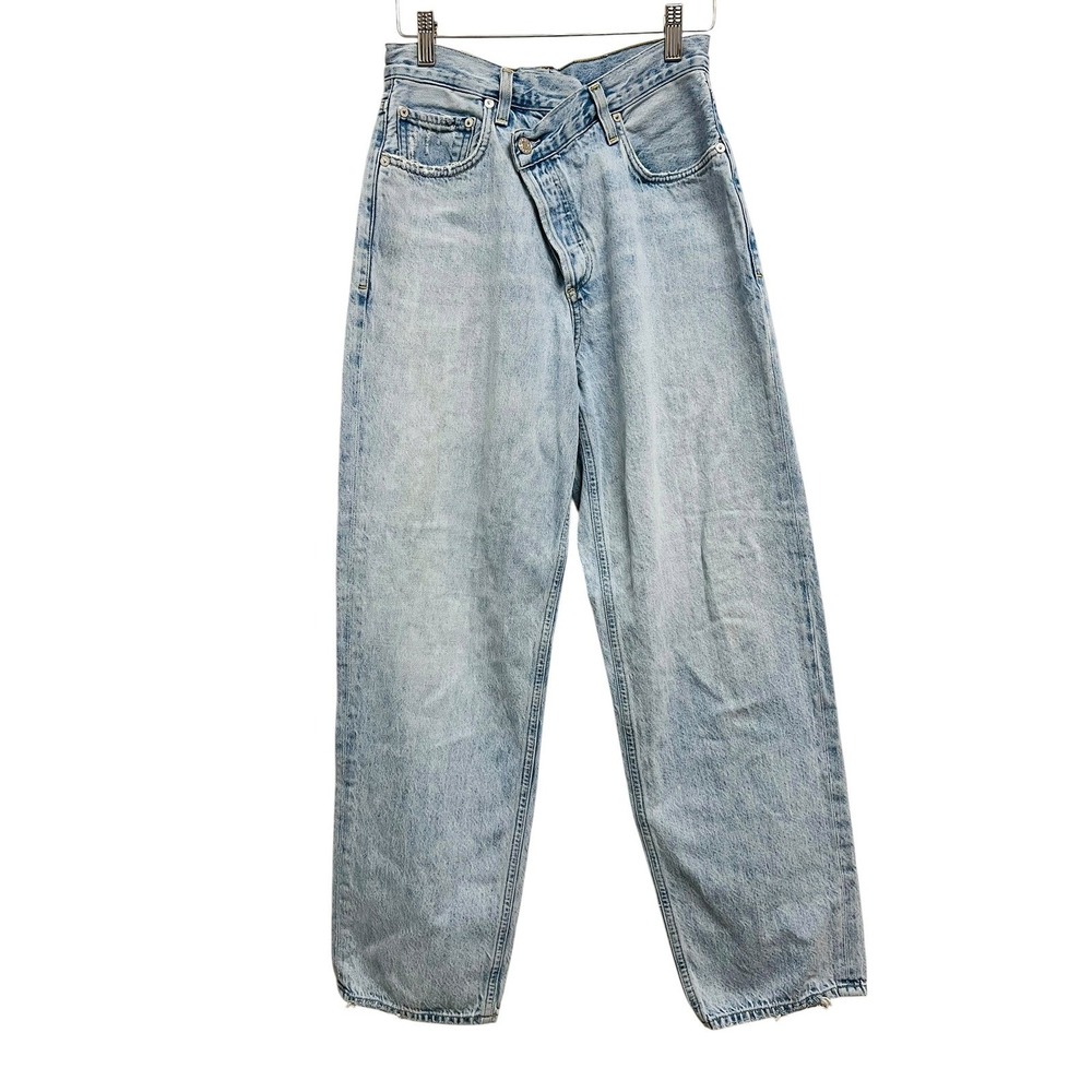 AGOLDE Criss Cross Upsize Jeans Womens 25 Light Blue Asymmetric Waist *Altered*